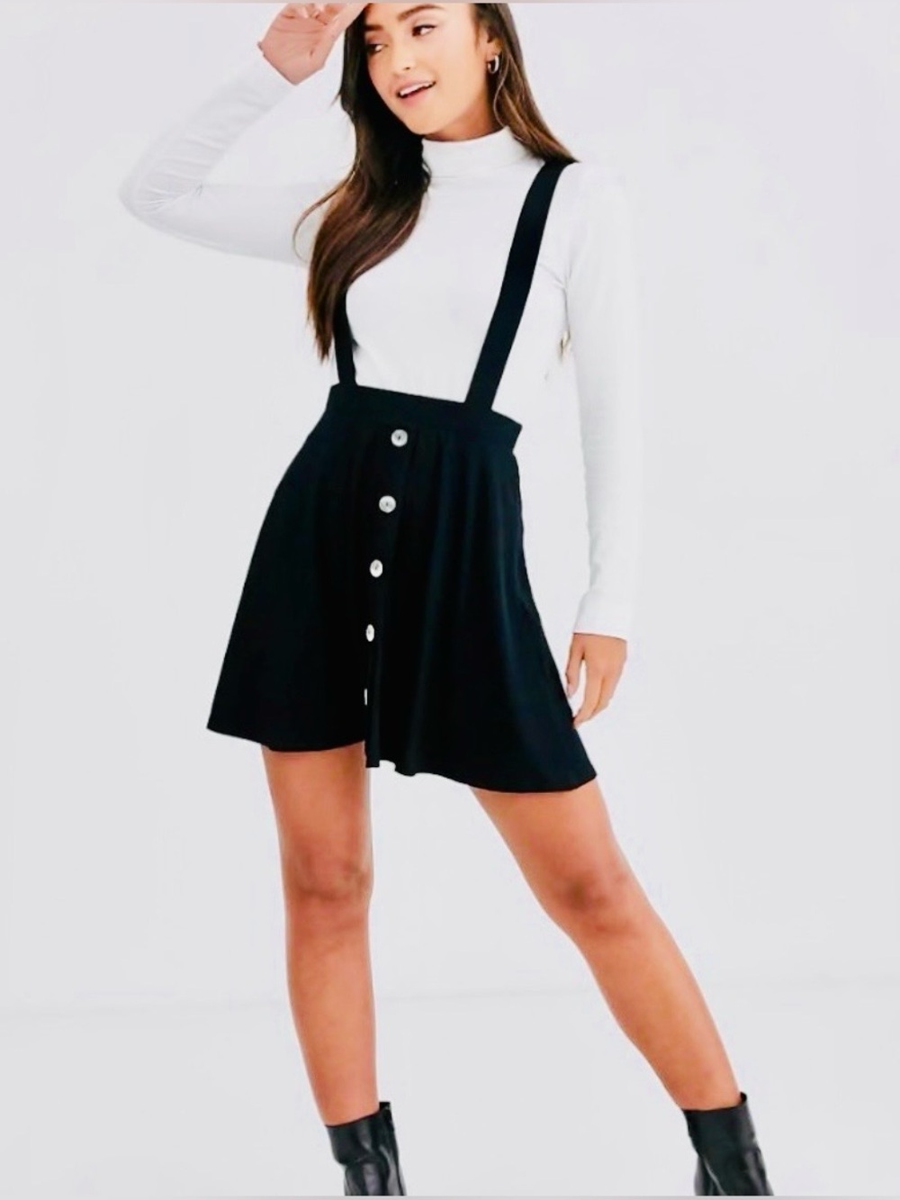 ASOS Design Mini Pinafore Skirt/Overall Dress, Black, Size  8